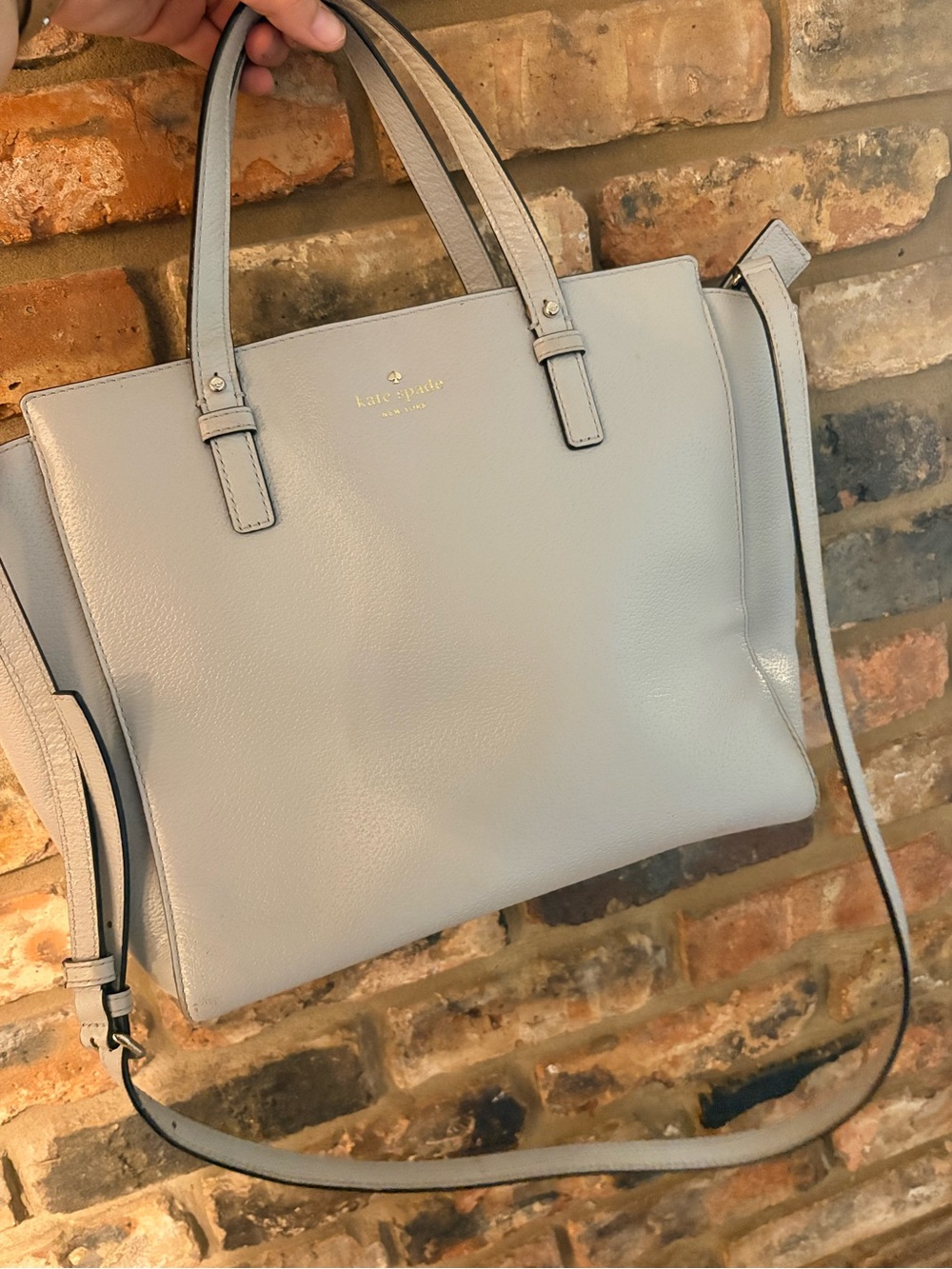 kate spade Light Gray Leather Shoulder Bag with Crossbody Strap